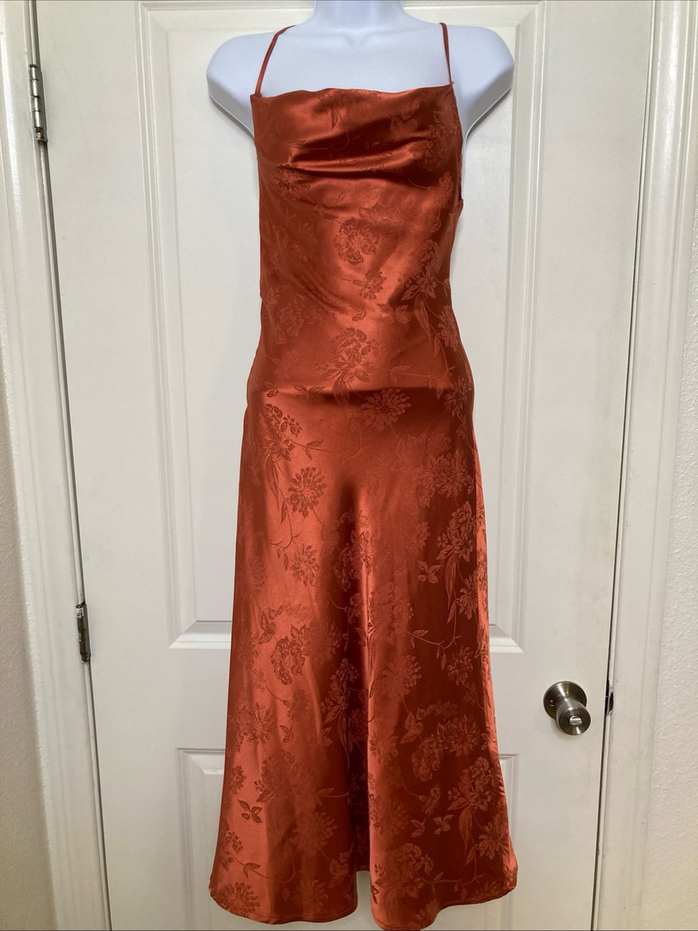 Floerns Spaghetti Strap Cowl Neck Satan Floral Y2K Midi Dress Whimsygoth Sz XS